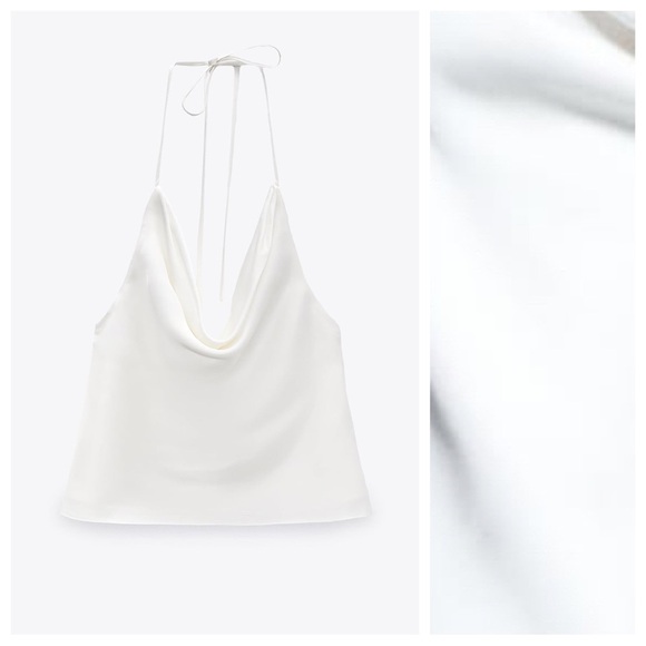 NWT. Zara White Satin Effect Crop Top. Size XXL. - Picture 5 of 9